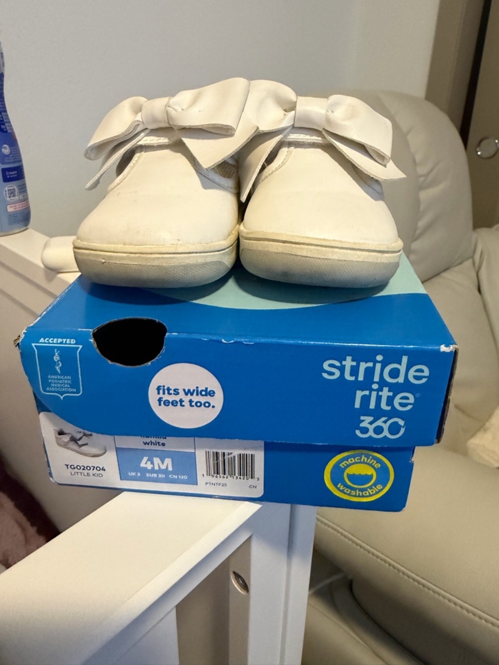 Stride Rite White Girls Slip-On Shoes with Bow Accent